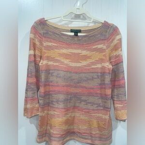 lauren ralph lauren Linen Cotton Blend Aztec Size Small mid Sleeve Shirt